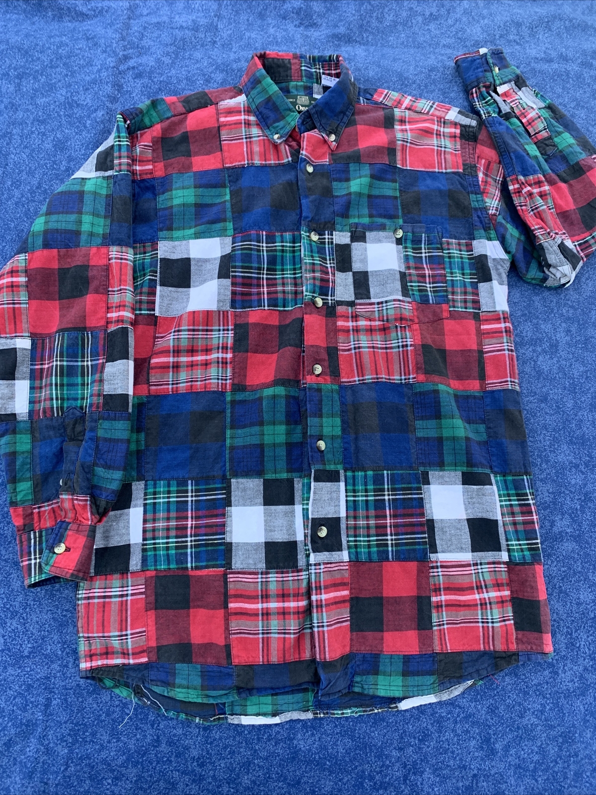 ORVIS Patchwork Quilt Vintage Button Down Collar … - image 1