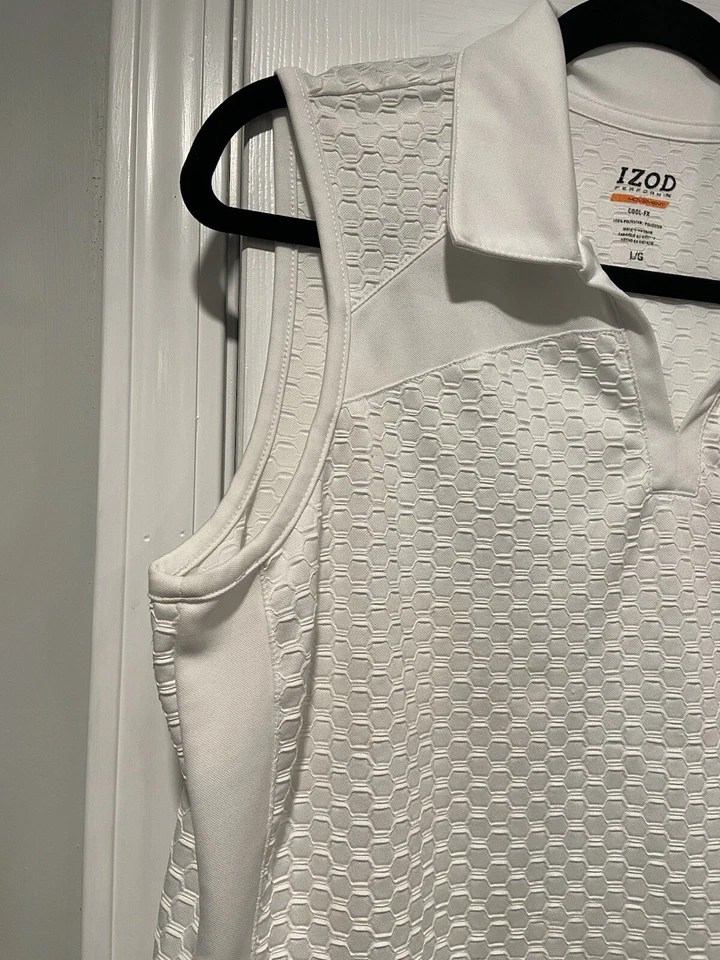Izod Performance Movement Cool Fx White Collared V Neck Sleeveless Polo Size L - Image 4 of 4