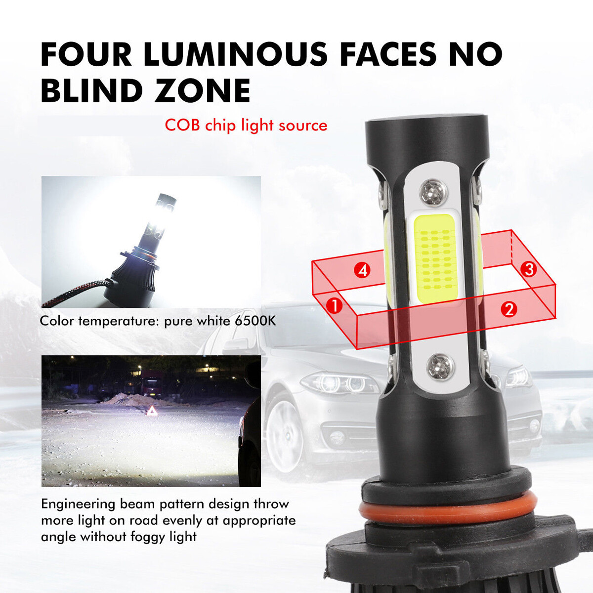 HB3/9005 LED Headlight Bulbs Super White 6000K – 2-Pack With Ballast, 100W, High/Low Beam 6 thumbnail image