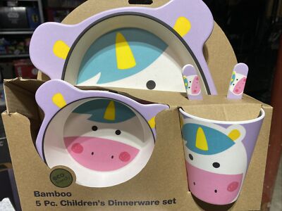 Bamboo Eco Friendly Piece Children's Dinnerware Set -UNICORN Non