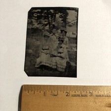 Antique Tintype Victorian 4 Women Dresses Hats Civil War Era Photo Photograph