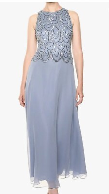 J Kara JKara Light Blue Sequined Sleeveless Beaded Pop Over Dress