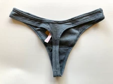 Victoria's Secret PINK - M Cotton Thong Panty - Steel Grey Gray - Ribbed Medium