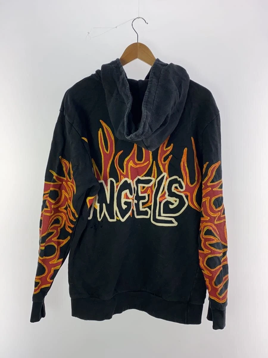 Felpa con cappuccio Palm Angels graffiti motivo fiamma danni usata