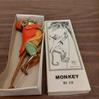 Nice Vintage Schylling Mechanical Pressed Tin Litho Climbing Monkey MS218 Works