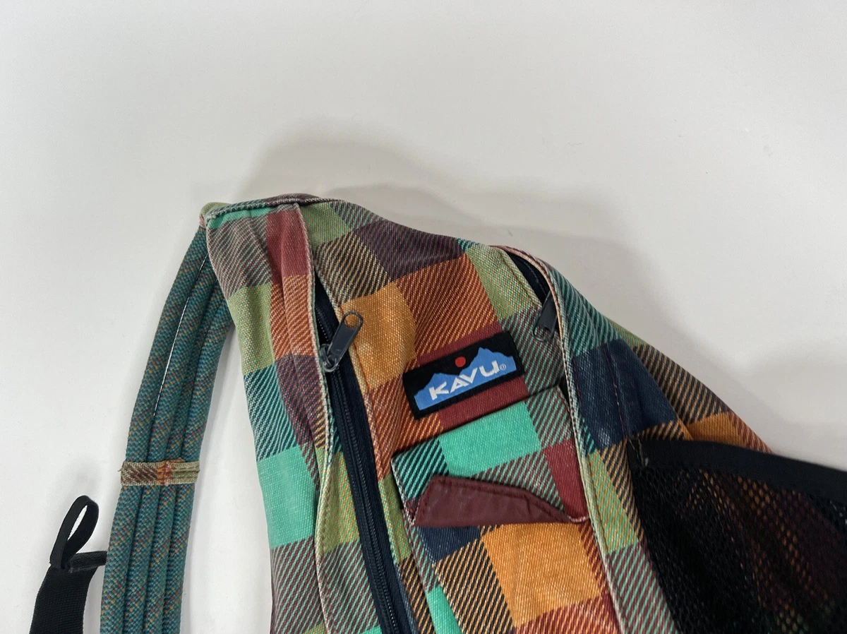 Kavu Sling Bag Plaid Multi color Backpack Rope Strap Bag Hiking eBay