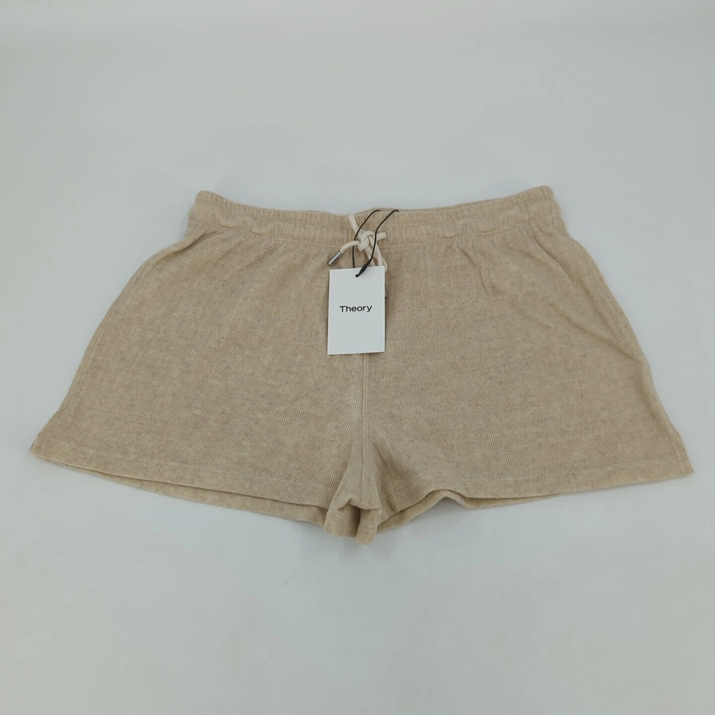 Theory Women's Clean PO Short Cotton-Linen Blend Drawstring Shorts Sz S Oatmeal