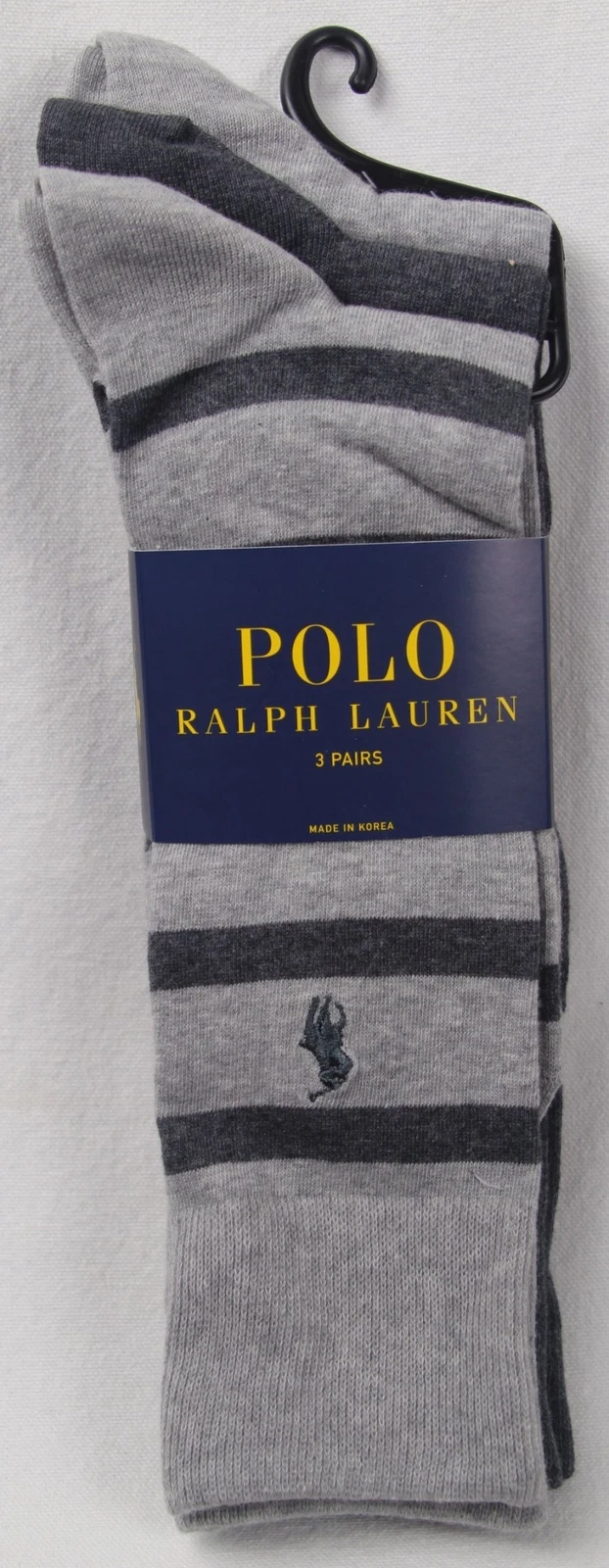 Polo Ralph Lauren 3 Pairs Dress Socks Grey Dark Grey Striped Solid NWT