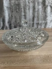 Vintage Windsor Button and Cane Pattern Indiana Clear Glass Covered Candy Dish