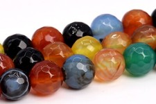 8MM Natural Multicolored Agate Gemstone Grade A Faceted Round Loose Beads 14.5"