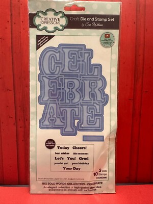 Creative Expressions Craft Die And Stamp Set Big Bold Words- Celebrate
