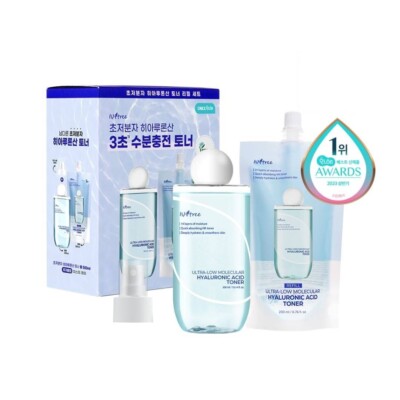 ISNTREE Ultra-Low Molecular Hyaluronic Acid Toner 300mL+REFILL 200mL+Mist Pump