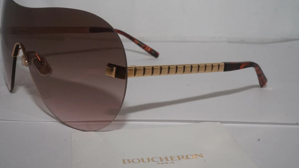 Nuevas gafas de sol Boucheron protector dorado sin montura marrón claro BC0011S 003 99 150 Foto 3 de 4