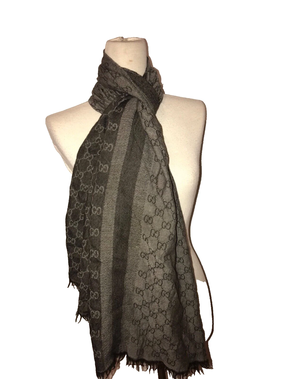 Écharpe marron authentique Gucci unisexe classique monogramme laine d'hiver