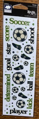 NEW CLOUD 9 SOCCER RAIN DOTS WORDS Score Team Ball Kick Player Scrapbook Sticker