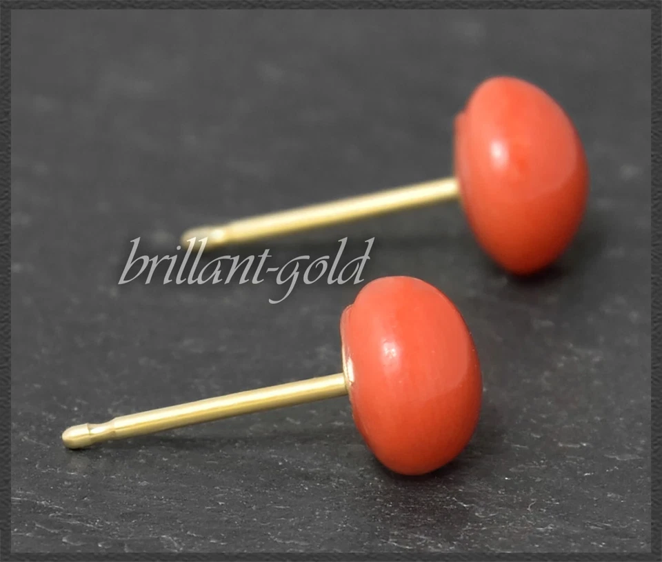 Ohrstecker rot Edel-Koralle Bouton 6, 7, 8 mm, aus 585 Gold, Damen Ohrringe - Bild 3 von 4