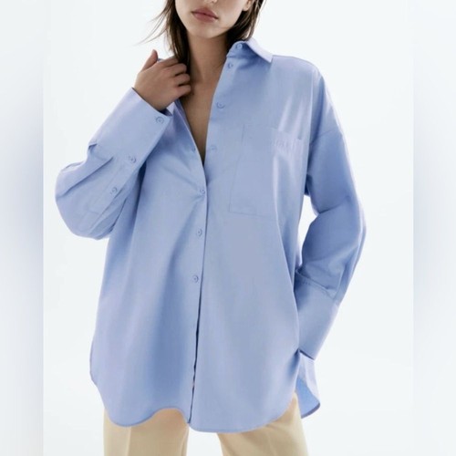 ZARA blue oversized satin effect button down shirt women’s size XS eBay — free download