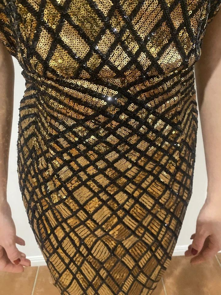 Mei Mei Dress Women’s Size 10 Formal/Cocktail, Black & Gold Sequins, As New - image 3 of 4