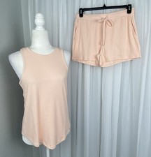 Softies Size L Light Apricot Peach Super Soft Ribbed Knit Racerback Short Set