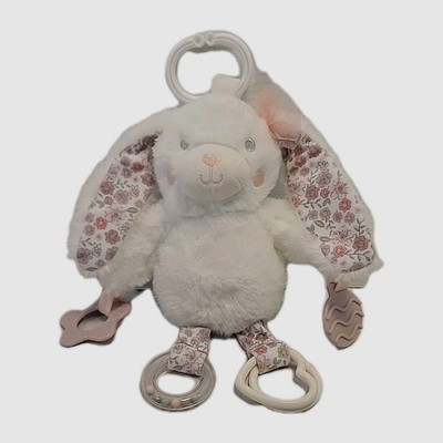 Dream Gro Soft Plush White & Floral Bunny Activity Buddy Baby Toy Lovey 
