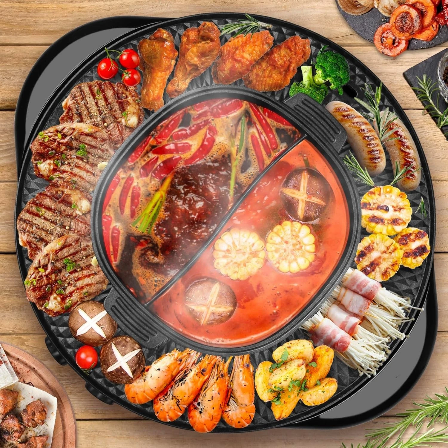 Soupify 2 in 1 Electric Grill & Hot Pot Black Korean BBQ Multifunction Smokeless