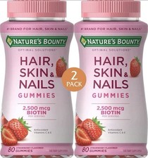 2 Pack Nature's Bounty Hair Skin Nails Gummies 80 Ct Strawberry EXP 08/2027