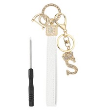 Leather Wristlet Keychain, Crown Design Letter S Keychains