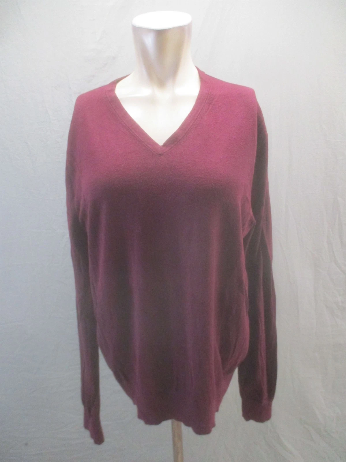 Banana Republic Size L Mens Bordo Silk Cotton Cashmere V Neck Pull Over 118