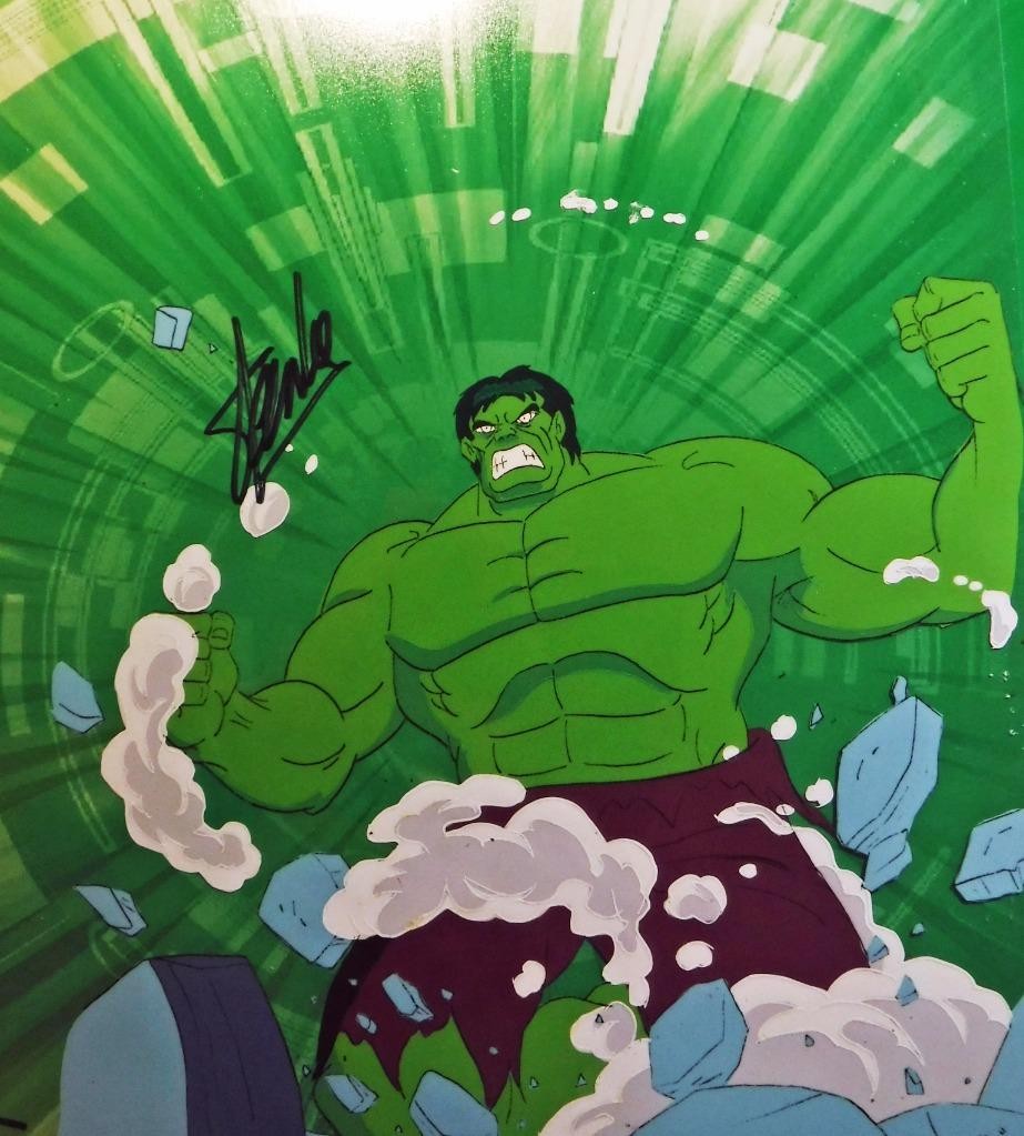 🟢 Incredible Hulk SMASH Hand Painted PRODUCTION cel signed STAN LEE PSA DNA h6