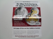 Srebrne tłoczenie pamiątkowe - 20 lat jedności Niemiec! - W zamian 20 euro
