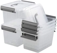 Clear Plastic Storage Bins 3.5 Qt With Handles Locking Lids Stackable 6 Pack