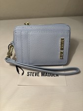 Steve Madden Bpipper Card Case Blue Aura Pebbled Wristlet Wallet New