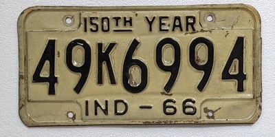 Vintage 1966 Indiana License Plate 150th Year  Garage decor  Marion County