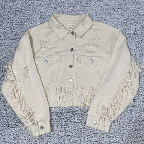 OFF WHITE Giacca POL Off White cropped effetto invecchiato con frange taglia small