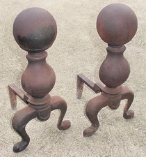 VINTAGE FIREPLACE ANDIRON SET, VERY STRONG AND STURDY IRON, PAINTABLE IF DESIRED