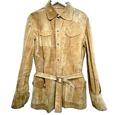 Vintage Women's Sz 50 Medium Leather Coat Jacket Light Brown Suede Fiocchi Italy