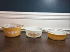 Set 3 Vintage Pyrex Butterfly Gold Casserole Dishes-2.5qt, 1.5qt, 1 Pt -NO Lids