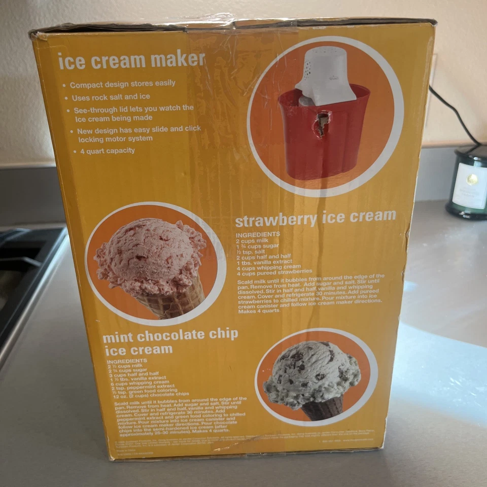 Máquina de helados, yogur congelado y sorbetes Rival At Home 4 cuartos de galón, nueva en caja FRRVCB 40 roja Foto 3 de 3