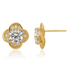 10K Solid Yellow Gold CZ Stud Earrings