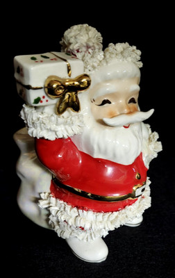 Vtg.Inarco Santa w. present and iridescent toy sack planter E1263/R