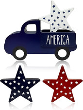 4Th of July Decorations Tabletop Sign - Wooden America Truck  Star Centerpieces