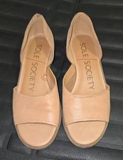 Sole Society Tan Leather Peep Toe Flats
