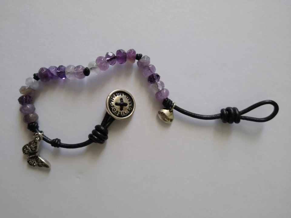 Collar y pulsera mariposa piedra púrpura fósil más pendientes perforados Foto 4 de 4