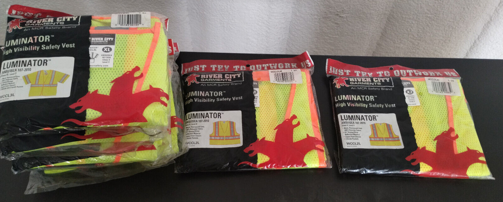 LOT OF 6 MCR Class 3 Polyester Mesh Safety Vest Zipper Lime  WCCL3L MED & XL - second product detail image