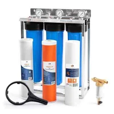 3-Stage Big Blue 20" Whole House Filtration System+Stand+KDF+Carbon+Sediment