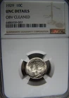 1929 Mercury Dime -- NGC Uncirculated / Mint State -- Obv. cleaned