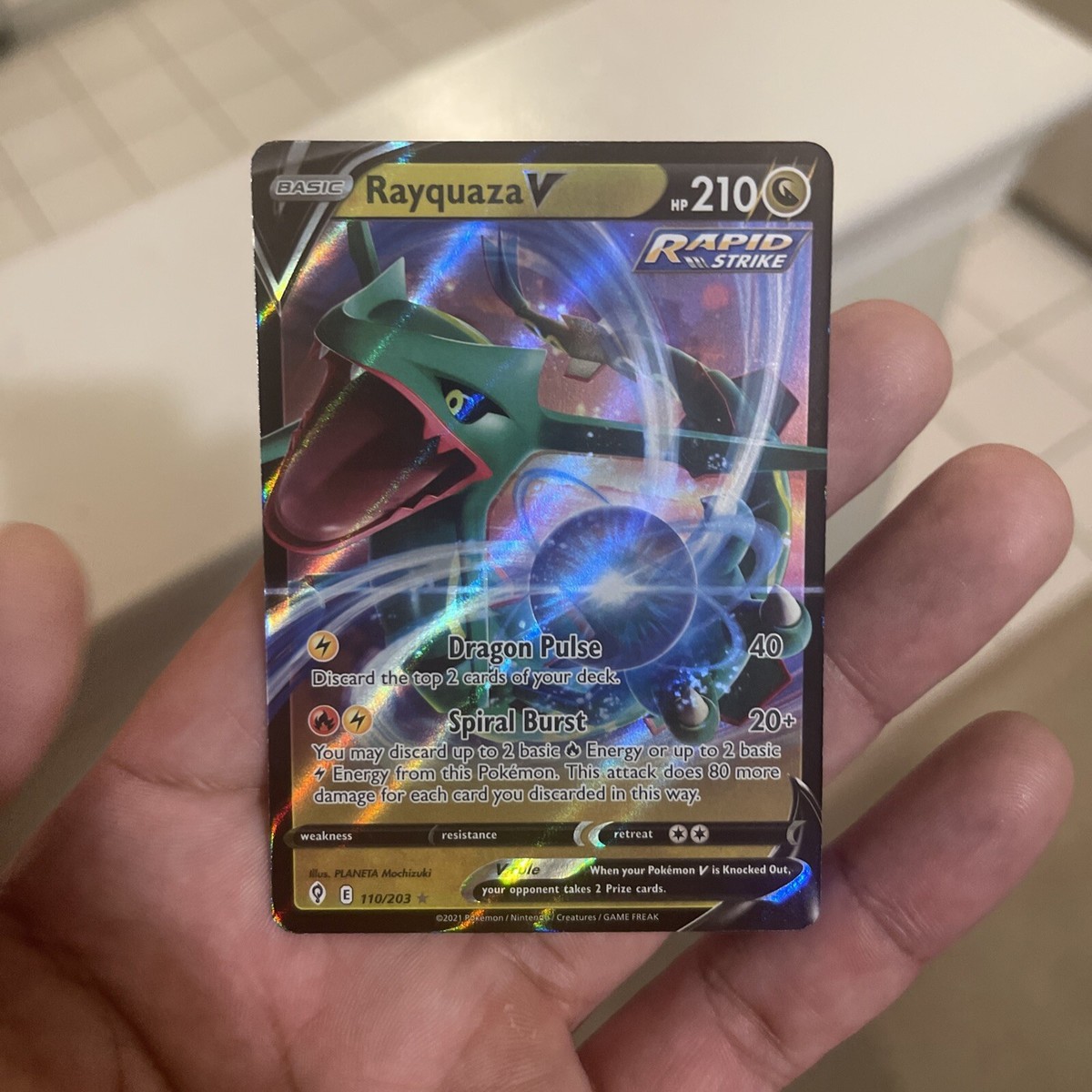 pokemon tcg evolving skies 110 203 rayquaza v card - 110/203 - Ultra Rare - Sword & Shield Dragon / 210 / Basic Attack 1 Pokemon TCG Evolving Skies 110/203