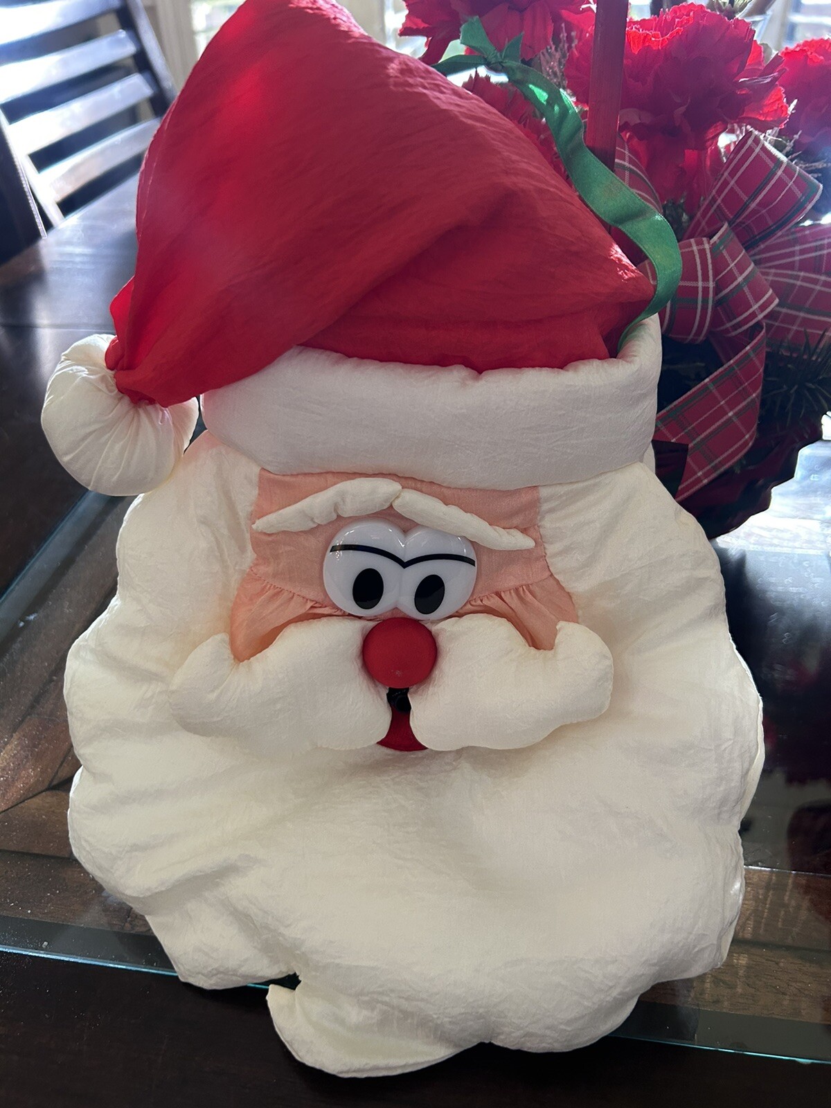 Vintage 1992 Trendmaster Musical Santa Head Plush Puffy Rare Christmas Animated