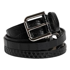DOLCE & GABBANA Belt Black Exotic Leather Metal Logo Buckle 90cm / 36in 560usd