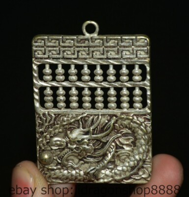 2'' Rare Chinese Antique Silverware Dynasty Dragon Abacus Charm Pendant